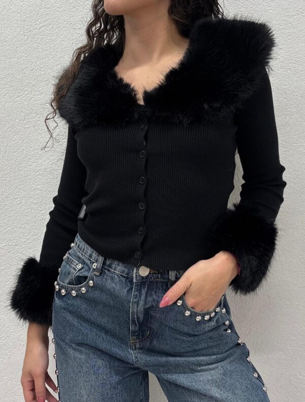 CARDIGAN NERO ECOPELLICCIA No Secrets