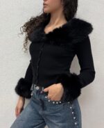 CARDIGAN NERO ECOPELLICCIA No Secrets