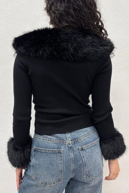 CARDIGAN NERO ECOPELLICCIA No Secrets