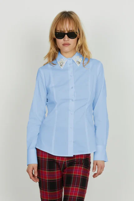 CAMICIA AZZURRA STRECH PERLE YOH Relish