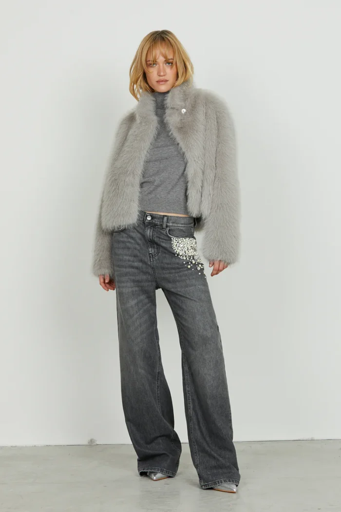 JEANS FLARE GRIGIO PERLE E STRASS GISELLE Relish