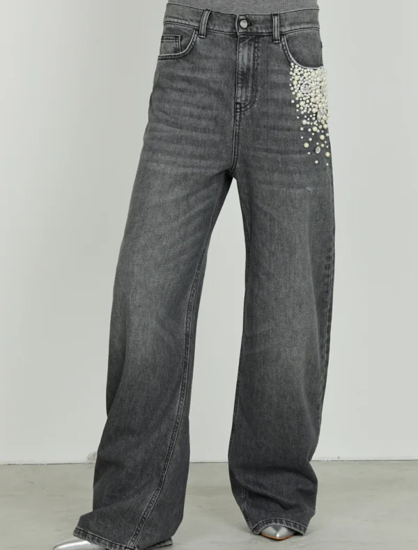 JEANS FLARE GRIGIO PERLE E STRASS GISELLE Relish