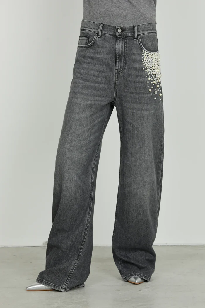 JEANS FLARE GRIGIO PERLE E STRASS GISELLE Relish