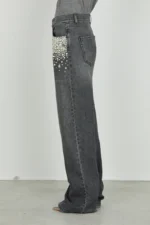 JEANS FLARE GRIGIO PERLE E STRASS GISELLE Relish