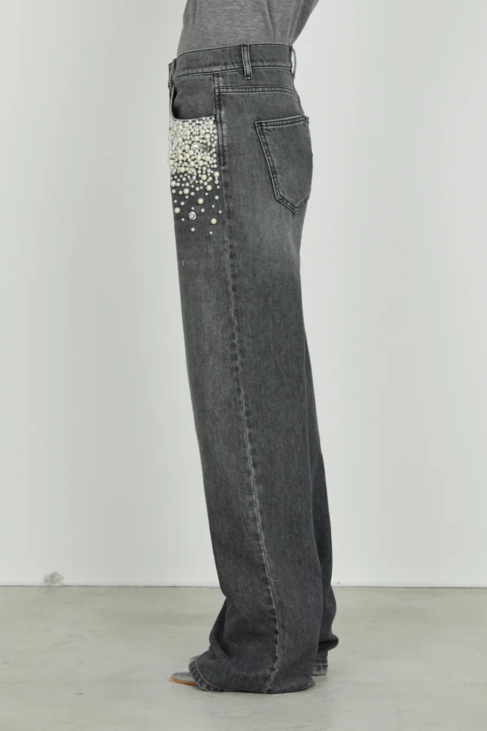 JEANS FLARE GRIGIO PERLE E STRASS GISELLE Relish