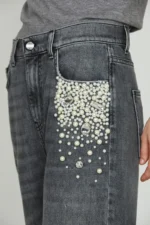 JEANS FLARE GRIGIO PERLE E STRASS GISELLE Relish
