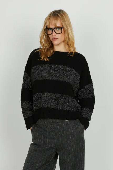 MAGLIA PULL NERO A RIGHE LUREX Relish