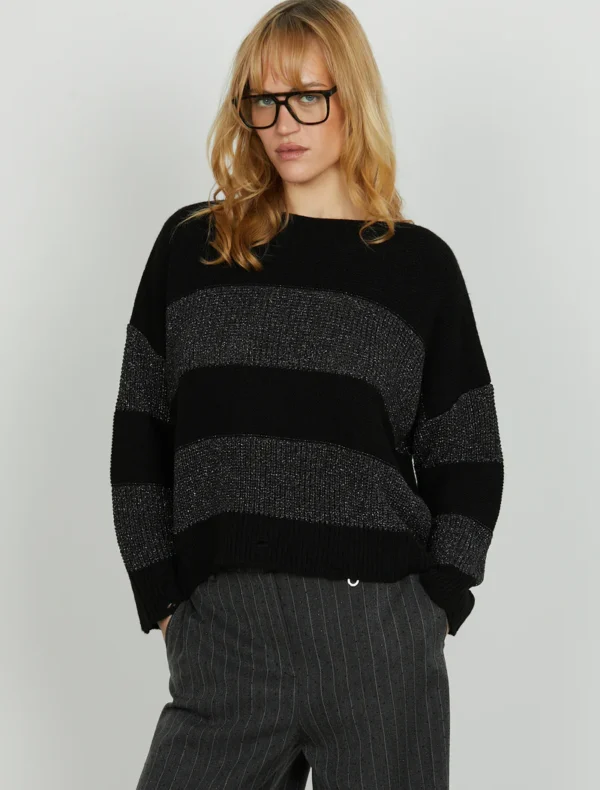 MAGLIA PULL NERO A RIGHE LUREX Relish