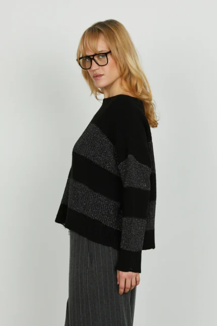 MAGLIA PULL NERO A RIGHE LUREX Relish