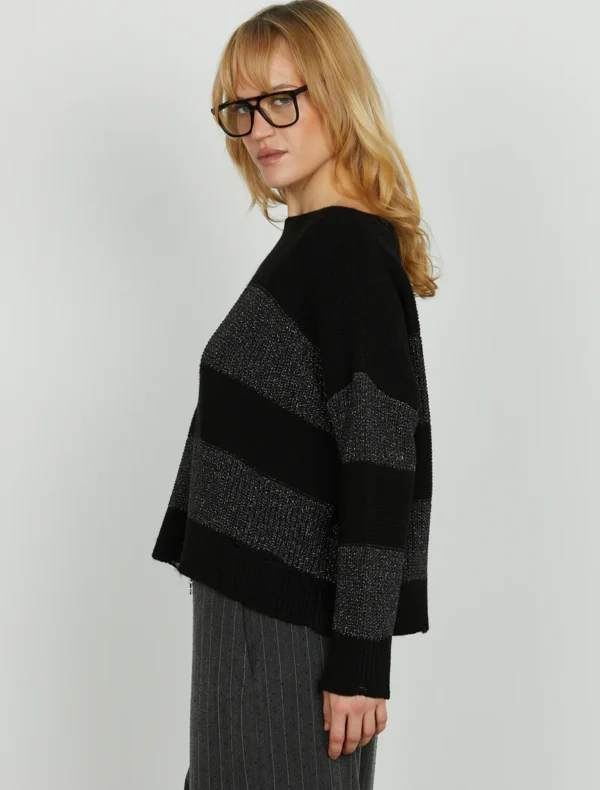 MAGLIA PULL NERO A RIGHE LUREX Relish