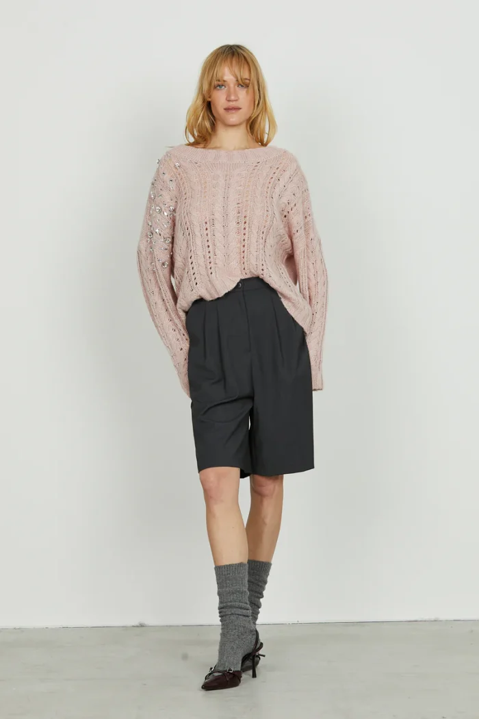 MAGLIA PULL ROSA TRECCE E STRASS SEFIRO Relish