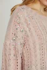 MAGLIA PULL ROSA TRECCE E STRASS SEFIRO Relish