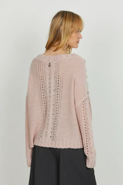 MAGLIA PULL ROSA TRECCE E STRASS SEFIRO Relish