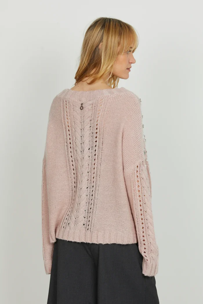 MAGLIA PULL ROSA TRECCE E STRASS SEFIRO Relish
