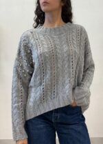 MAGLIA PULL GRIGIO TRECCE E STRASS SEFIRO Relish
