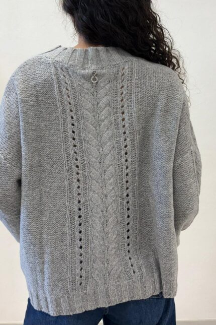 MAGLIA PULL GRIGIO TRECCE E STRASS SEFIRO Relish