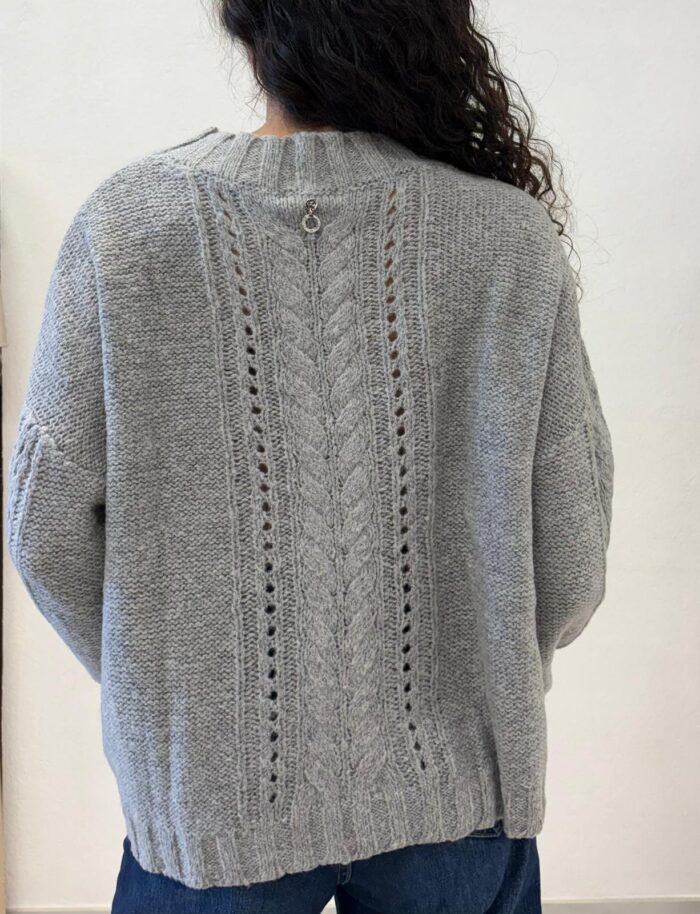 MAGLIA PULL GRIGIO TRECCE E STRASS SEFIRO Relish