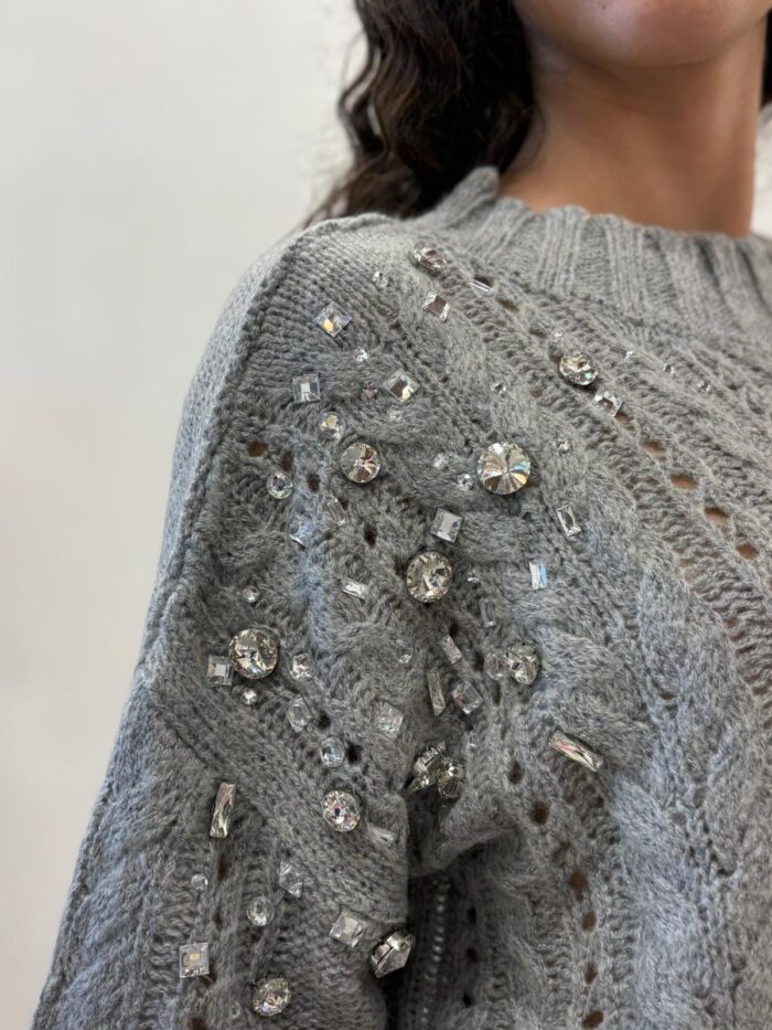 MAGLIA PULL GRIGIO TRECCE E STRASS SEFIRO Relish