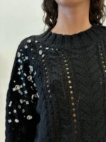 MAGLIA PULL NERO TRECCE E STRASS SEFIRO Relish