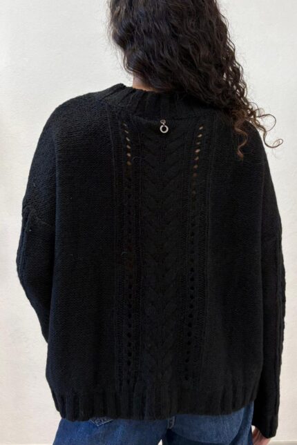 MAGLIA PULL NERO TRECCE E STRASS SEFIRO Relish