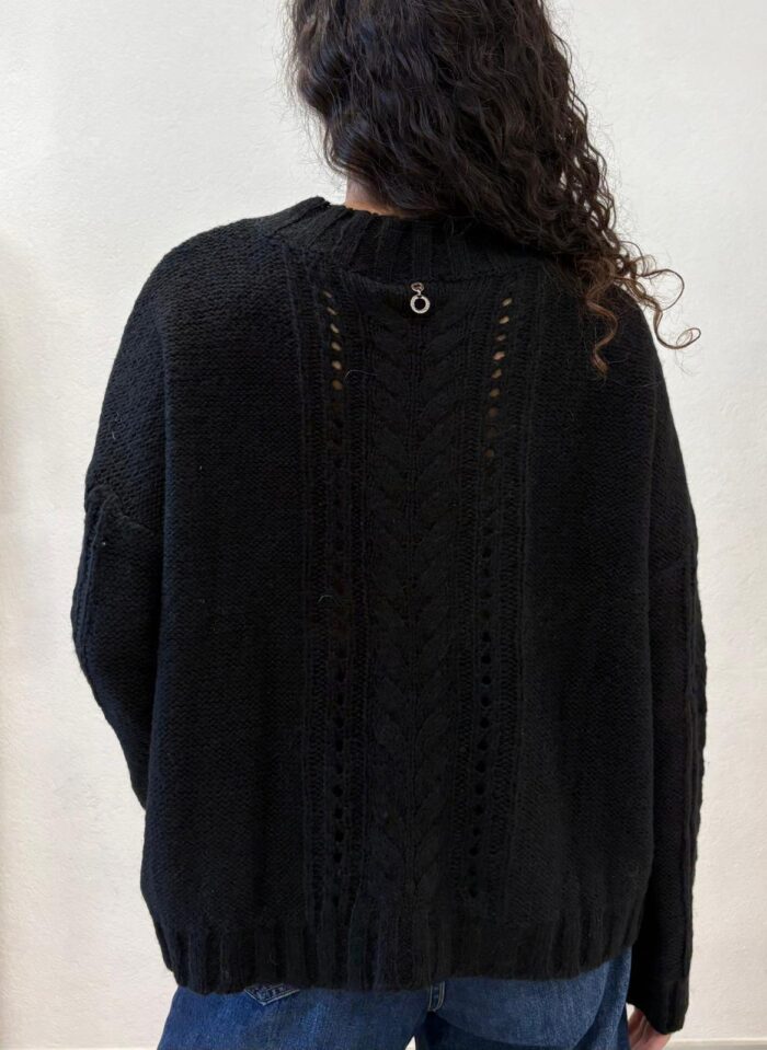 MAGLIA PULL NERO TRECCE E STRASS SEFIRO Relish