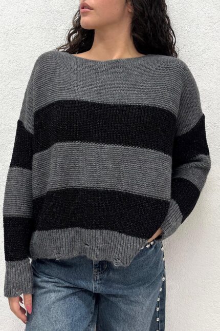 MAGLIA PULL GRIGIO A RIGHE LUREX CALIN Relish