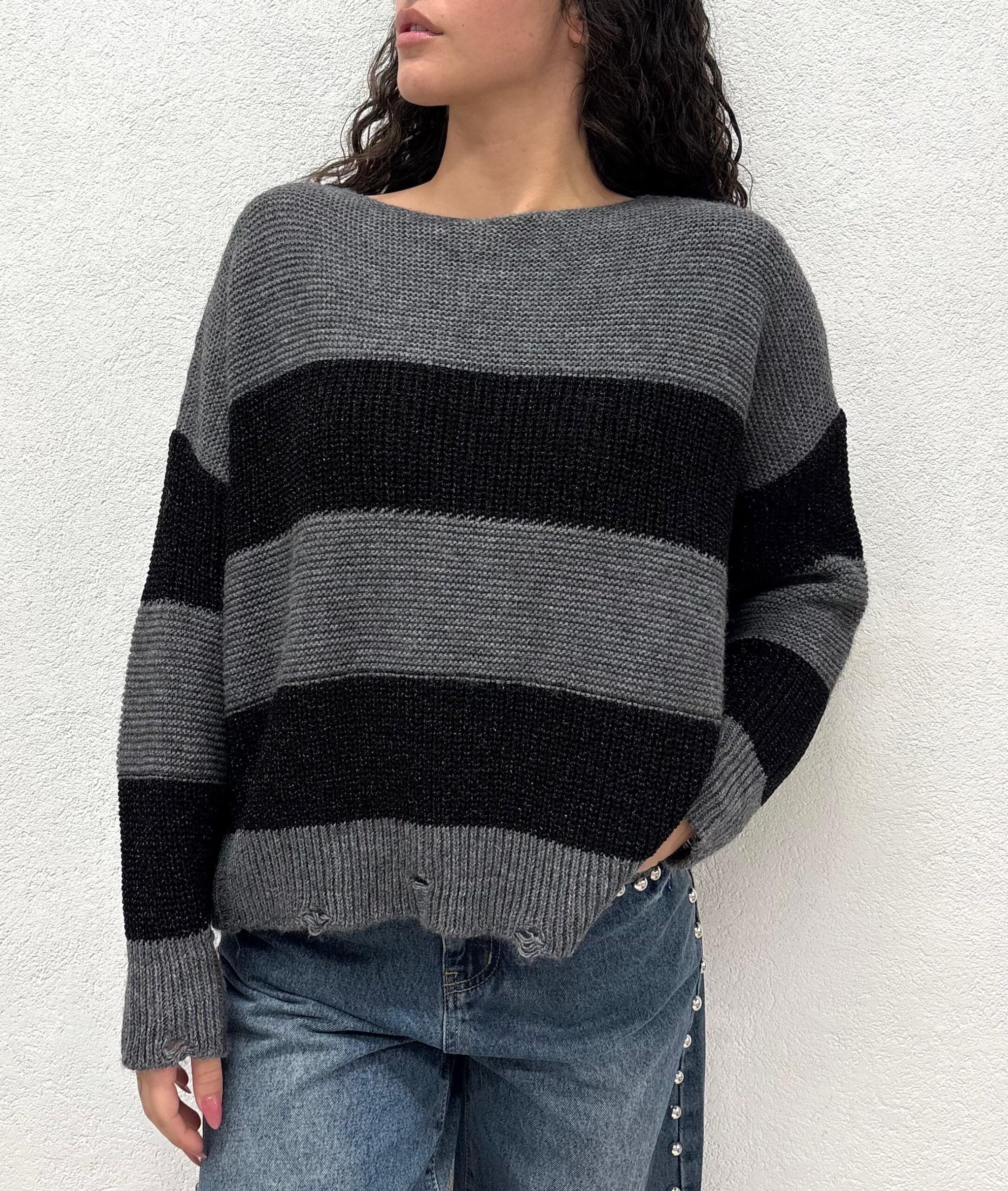 MAGLIA PULL GRIGIO A RIGHE LUREX CALIN Relish MAGLIA PULL GRIGIO A RIGHE LUREX CALIN Relish