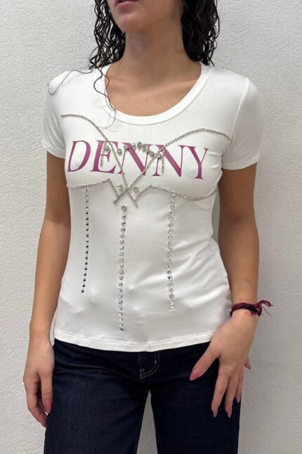 T-SHIRT BIANCA LOGO E STRASS Denny Rose