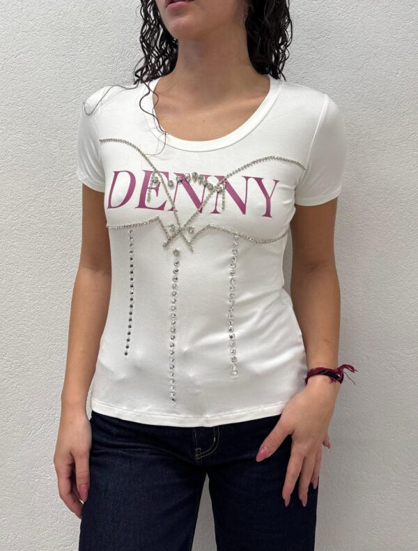 T-SHIRT BIANCA LOGO E STRASS Denny Rose
