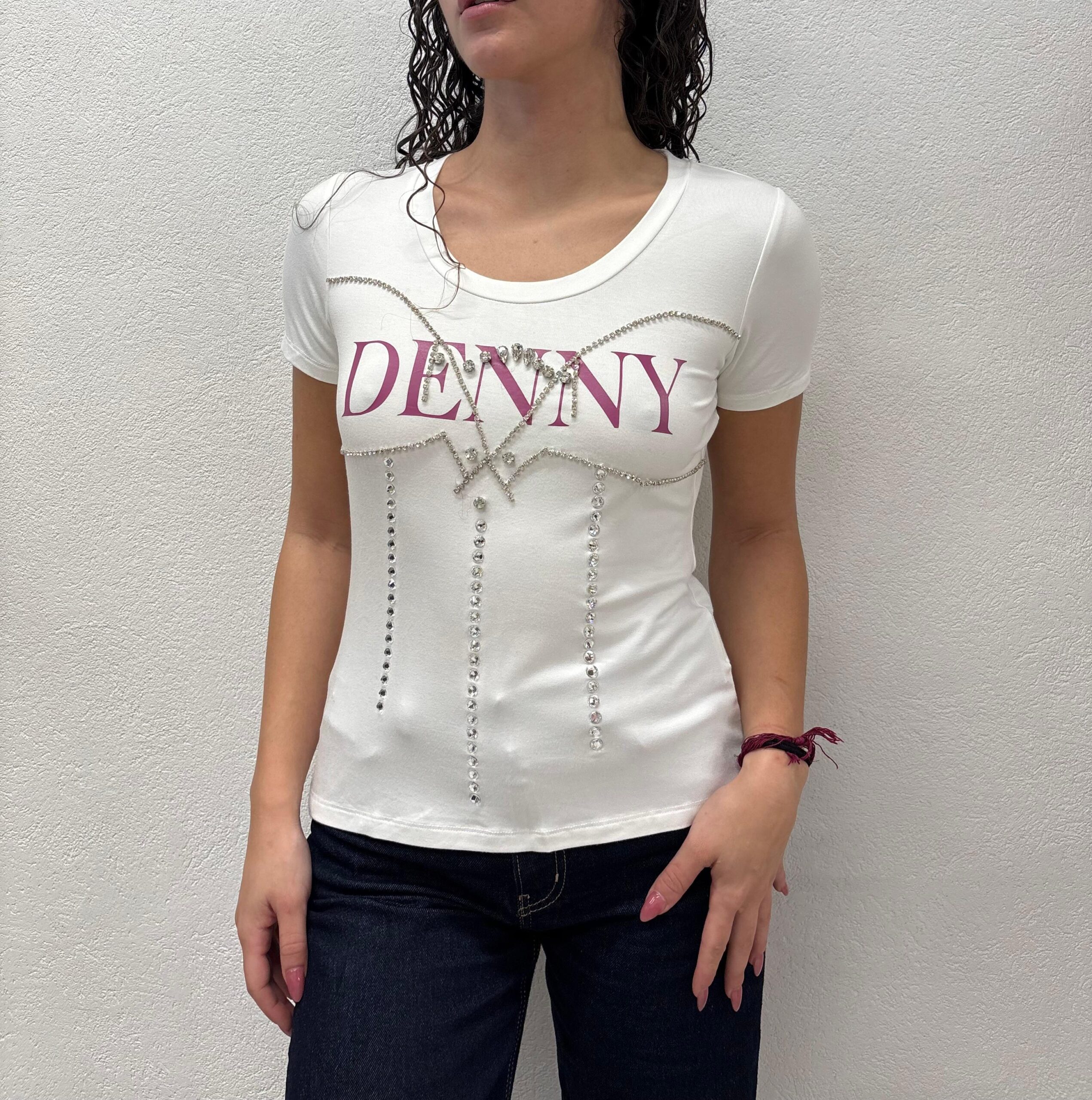 T-SHIRT BIANCA LOGO E STRASS Denny Rose T-SHIRT BIANCA LOGO E STRASS Denny Rose