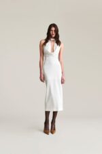 ABITO BIANCO DRESS JABOT MIDI' SIENNA Aniye By