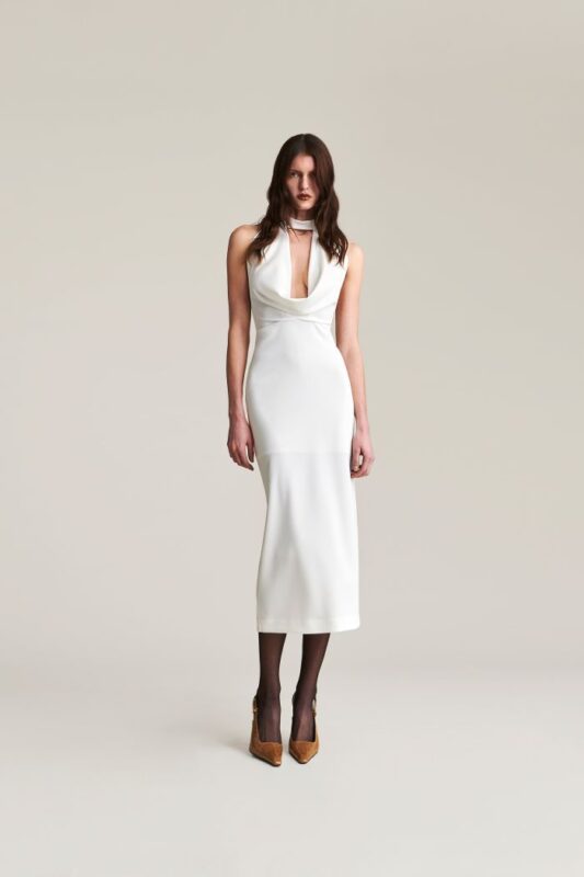 ABITO BIANCO DRESS JABOT MIDI' SIENNA Aniye By