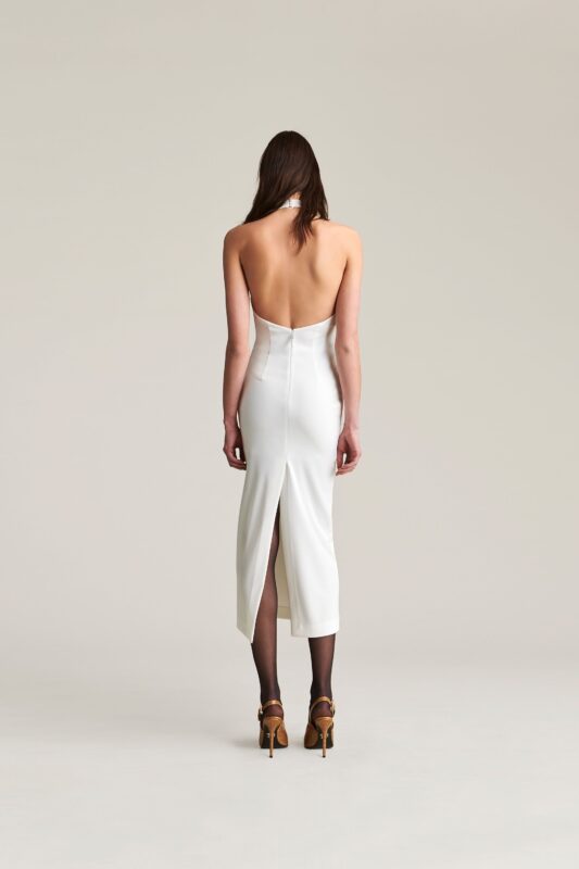 ABITO BIANCO DRESS JABOT MIDI' SIENNA Aniye By