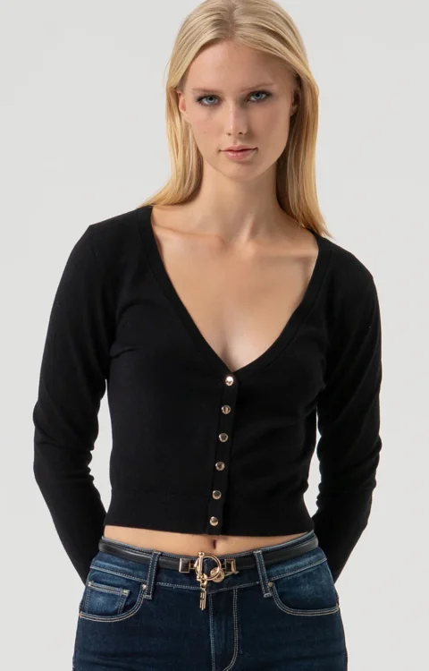 CARDIGAN CROP “V” NERO Fracomina