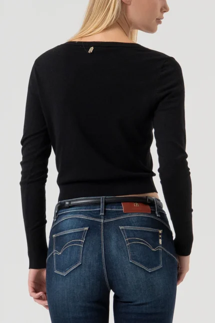 CARDIGAN CROP “V” NERO Fracomina