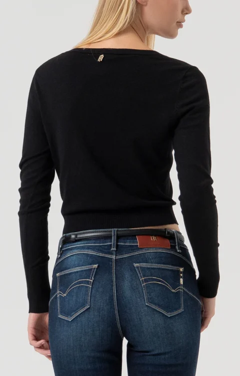 CARDIGAN CROP “V” NERO Fracomina