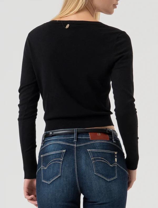 CARDIGAN CROP “V” NERO Fracomina