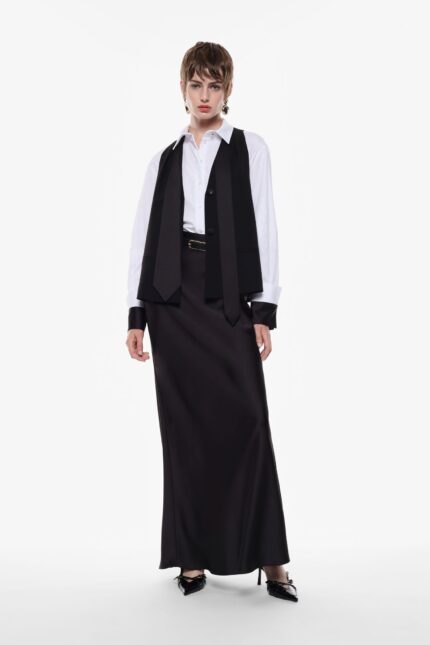 GONNA LUNGA SATIN NERA Imperial