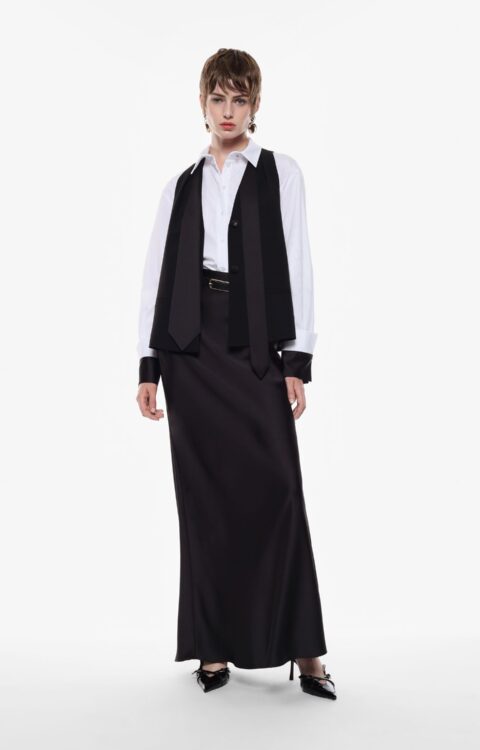 GONNA LUNGA SATIN NERA Imperial