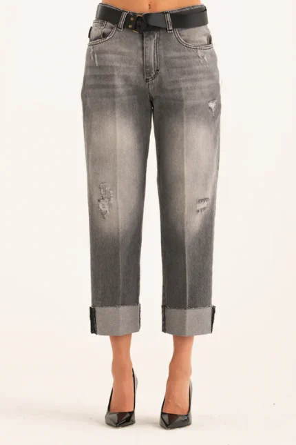 JEANS RISVOLTO CON CINTURA GRIGIO Have One