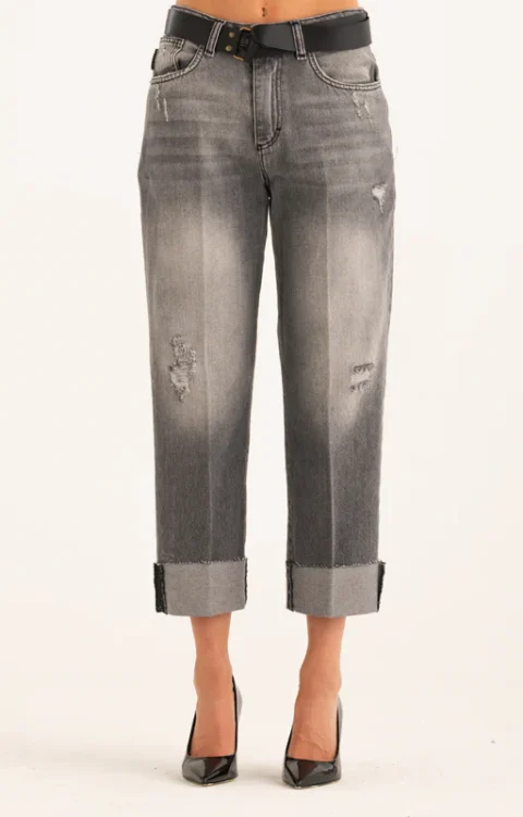 JEANS RISVOLTO CON CINTURA GRIGIO Have One