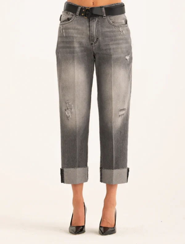 JEANS RISVOLTO CON CINTURA GRIGIO Have One