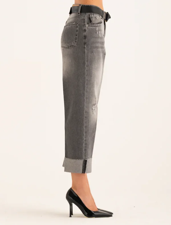 JEANS RISVOLTO CON CINTURA GRIGIO Have One
