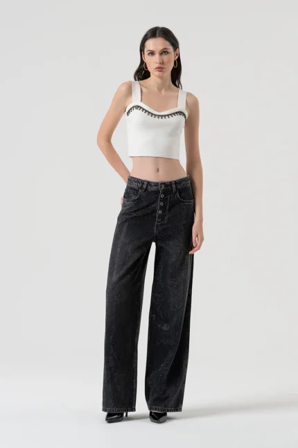 JEANS FLARE GRIGIO SCURO STRASS Fracomina