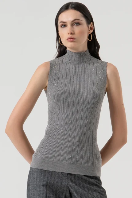 TOP LUPETTO STRASS GRIGIO Fracomina