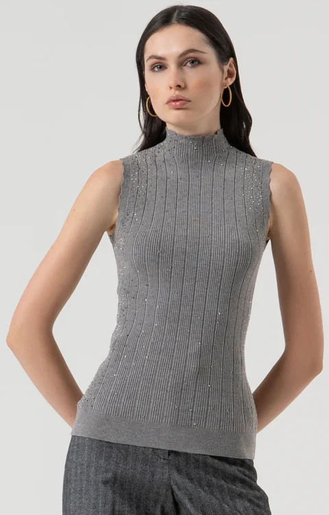 TOP LUPETTO STRASS GRIGIO Fracomina