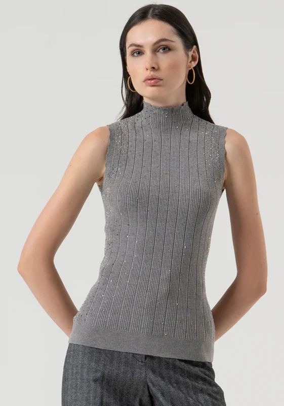 TOP LUPETTO STRASS GRIGIO Fracomina