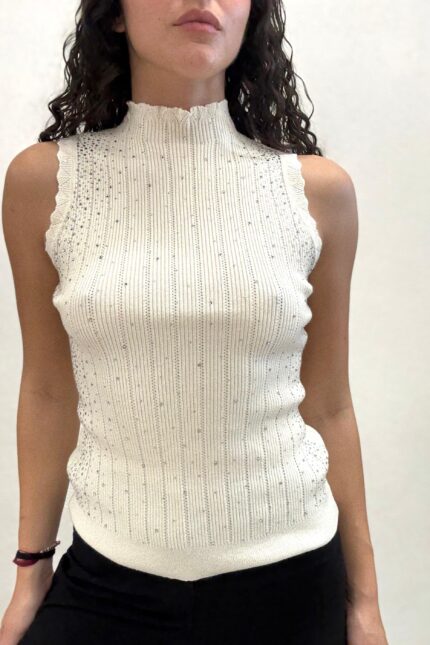 TOP LUPETTO STRASS PANNA Fracomina