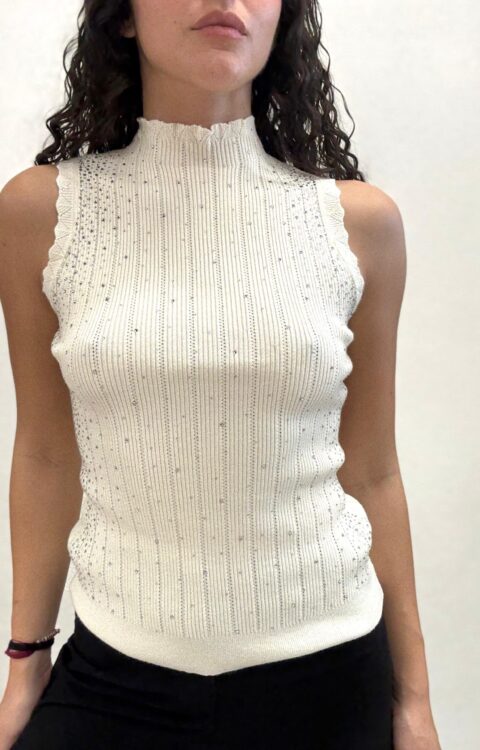 TOP LUPETTO STRASS PANNA Fracomina