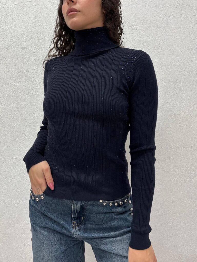 MAGLIA DOLCEVITA STRASS BLU NAVY Fracomina